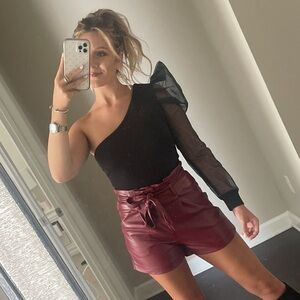 Mesh One Shoulder Black Bodysuit